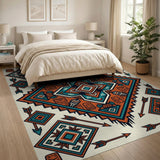 Southwestern Teal Terracotta Geometric Tribal Rug