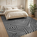 Bold Black White Geometric Maze Area Rug