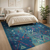 Teal Boho Geometric Tribal Area Rug