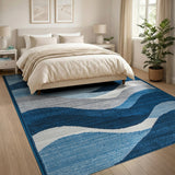 Blue and Teal Layered Blue Wave Coastal Area Rug