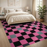 Bold Pink Black Gray Checkerboard Area Rug