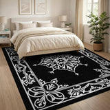 Ornate Black White Persian Mandala Black and White Rug