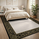 Ornate Black Gold Art Deco Border Rug