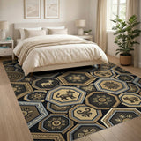 Tribal Animal Hexagon Gold Area Rug
