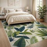 Coastal Beach Lush Green Palm Leaf Area Rug
