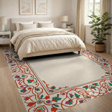 Ornate Red Floral Border Persian Area Rug
