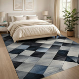 Modern Blue Grey Diamond Geometric Area Rug