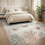 Blush Pink Butterflies Floral Leaves Rug