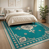 Ornate Teal Persian Floral Medallion Area Rug