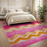 Vibrant Pink Orange Chevron Zigzag Area Rug