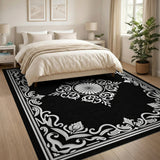 Black and White Traditional Persian Ornate Black White Medallion Area Rug