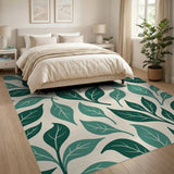 Green Leaves on Cream Botanical Area Rug
