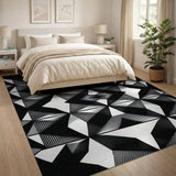 Black White Geometric Diamond Black and White Area Rug