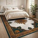 Ornate Gold and Teal Persian Star Medallion Rug