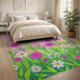 Whimsical Pink Floral Butterflies Area Rug