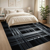 Modern Black White Grid Line Area Rug