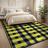 Yellow Black Checkered Distressed Vintage Area Rug
