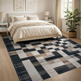 Geometric Block Area Rug Black White Grey
