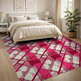 Geometric Modern Vibrant Pink Plaid Geometric Area Rug