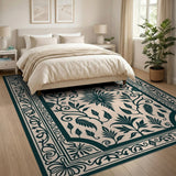 Blue and Teal Traditional Persian Teal Floral Persian Area Rug
