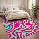 Swirling Pink Teal Abstract Area Rug