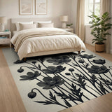 Vintage Black Anemone Floral Area Rug