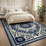 Traditional Persian Navy Blue Floral Persian Area Rug