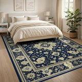 Navy Blue and Teal Navy Blue Traditional Persian Area Rug