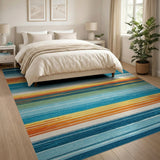 ODIKA Washable Striped Multi-Color Area Rug - Low Pile Non-Slip Rug for Living Room