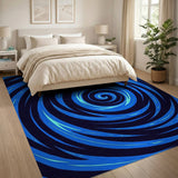 Washable Abstract Blue Swirl Area Rug - Low Pile, Non-Slip, Pet Friendly