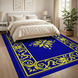 Royal Blue Gold Ornate Medallion Area Rug