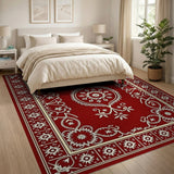 Red Traditional Persian Area Rug with Intricate Floral Medallion