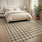 Classic Beige Tan Plaid Farmhouse Area Rug