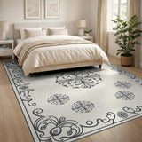 Traditional Persian Black and White Ornate Black White Persian Medallion Rug