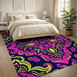 Vibrant Pink Yellow Floral Persian Area Rug