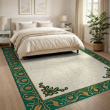 Traditional Persian Ornate Emerald Green Gold Border Area Rug