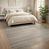 Beige Striped Textured Distressed Vintage Rug