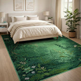 Emerald Green Foliage Bloom Area Rug