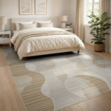 Geometric Modern Wavy Abstract Beige Area Rug
