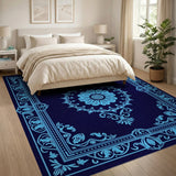 Navy Ornate Cyan Floral Medallion Rug