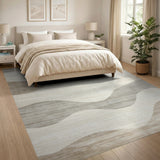 Beige and Neutral Serene Waves Beige Abstract Area Rug