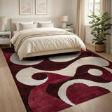 Red Swirl Geometric Modern Area Rug