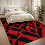 Geometric Modern Bold Red Black Geometric Modern Area Rug
