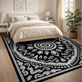Black and White Traditional Persian Intricate Black White Persian Mandala Rug