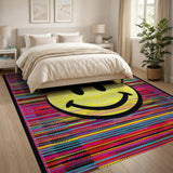 Vibrant Smiley Face Rainbow Stripe Area Rug