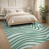Green Wavy Abstract Area Rug