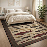 Red Salmon Fish Heritage Tribal Rug