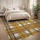 Golden Woven Lattice Area Rug