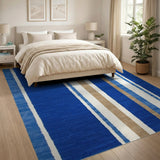 Blue and Teal Navy Blue Vertical Striped Area Rug