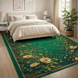 Emerald Green Floral Butterfly Vine Rug